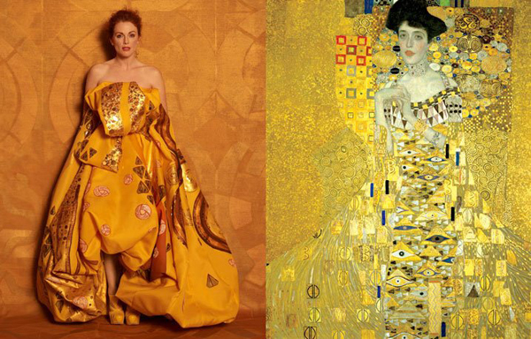 Julianne Moore by Peter Lindbergh as Adele Bloch Bauer I by Gustav Klimt for Harper’s Bazaar.