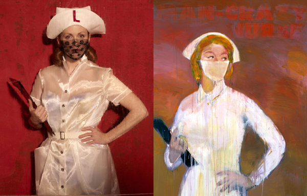 Julianne Moore by Peter Lindbergh as Man Crazy Nurse #3 by Richard Prince for Harper’s Bazaar.