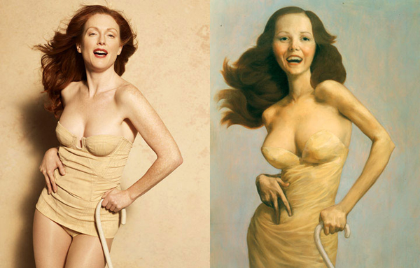 Julianne Moore by Peter Lindbergh as The Cripple by John Currin for Harper’s Bazaar. Julianne Moore by Peter Lindbergh as The Cripple by John Currin for Harper’s Bazaar.