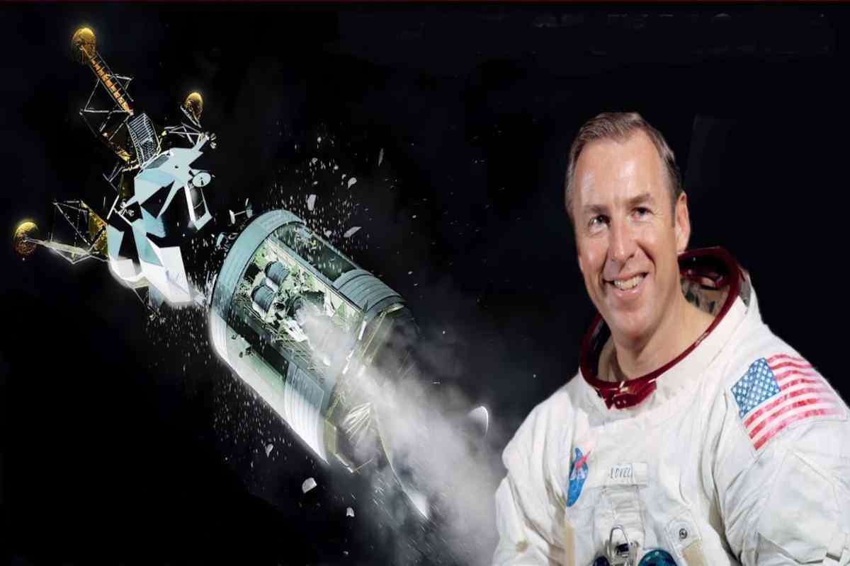 Jim Lovell, capitano dell'Apollo 13 in un fotomontaggio
