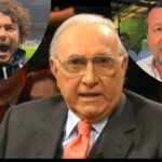 Pippo Baudo e nei semicerchi il genero e matteo salvini
