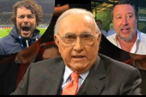 Pippo Baudo e nei semicerchi il genero e matteo salvini