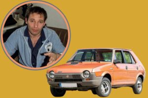 Una Fiat Ritmo e nel tondo Vasco Rossi a fine anni Settanta